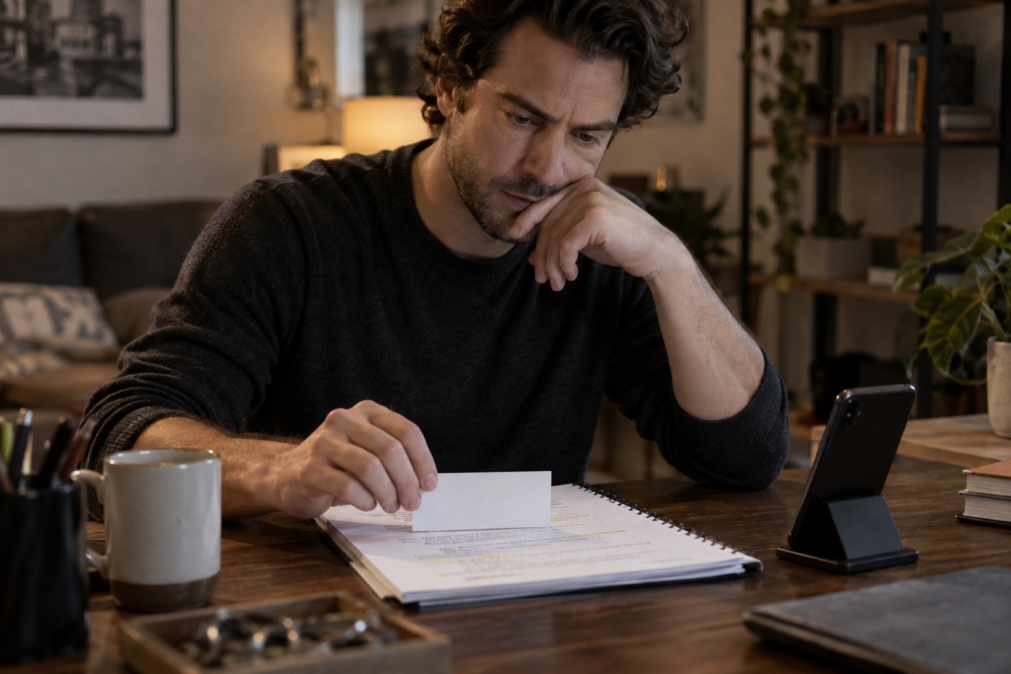 An actor covering a script line with a card to test recall