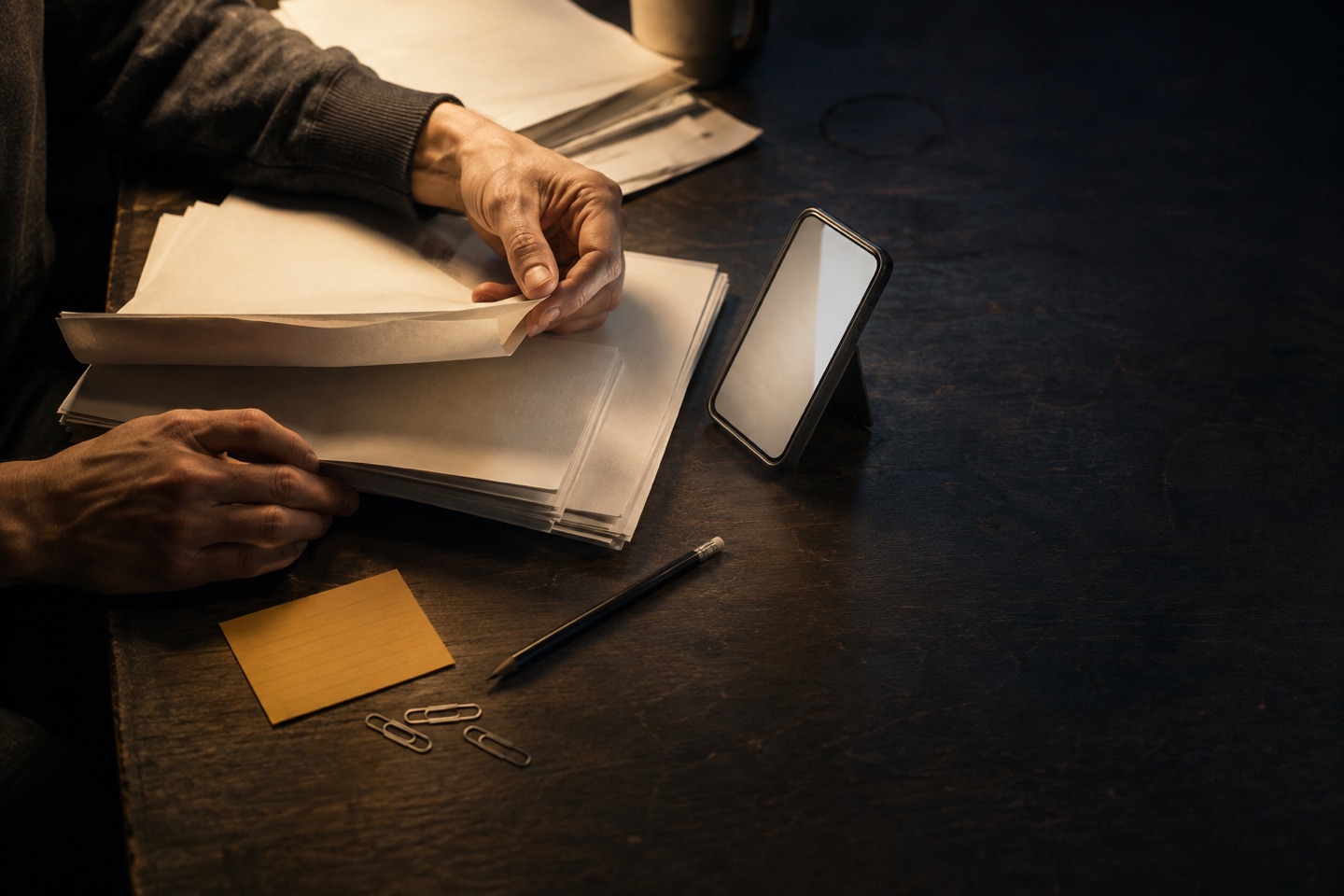 Script pages, a phone and rehearsal notes arranged for line preparation